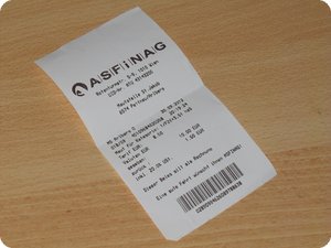 Beleg für die Maut für den Arlbergtunnel