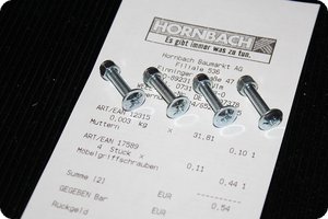 Kosten für Schrauben und Muttern: 0,54 €