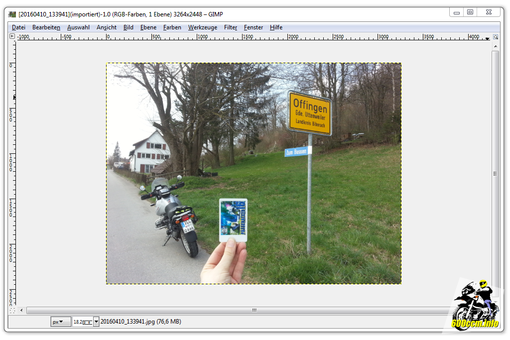 Ein mit Gimp geöffnetes Nachweisbild