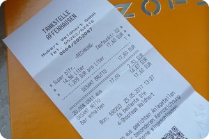 Beleg der freien Tankstelle in Affenhausen