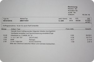 Aufstellung von Material und Arbeitszeit
