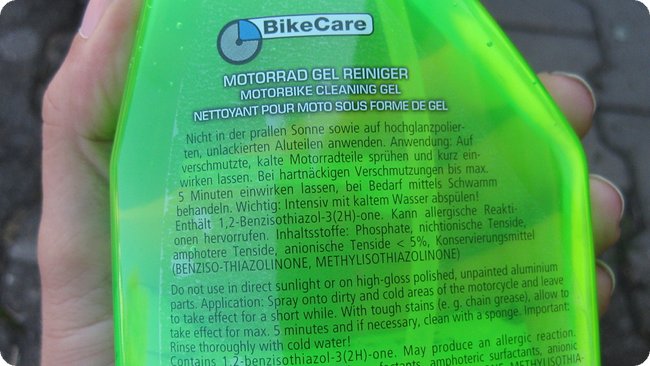 Anwensungshinweise des Motorrad Gel Reinigers von Polo