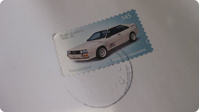 Ein Audi auf der Briefmarke