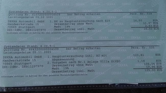 Die Rechnungen für Hauptuntersuchung und Nachprüfung