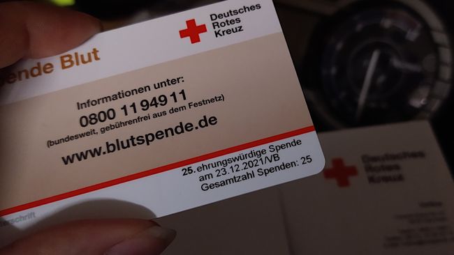 Auf der Rückseite ist die letzte Spende im Dezember vermerkt